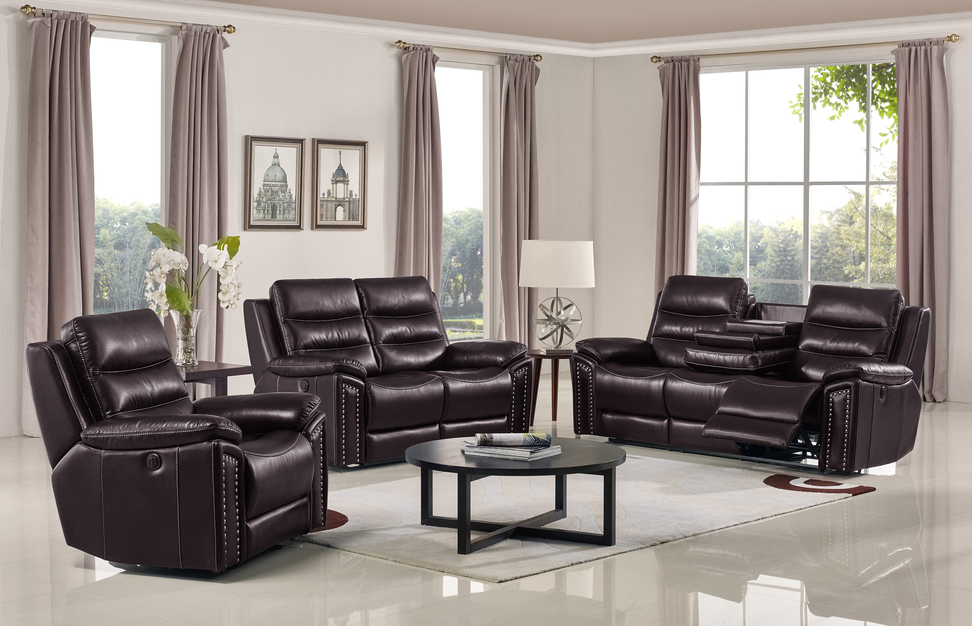 Jetson Reclining Sofa Leather Air Code G03 Brown Husky